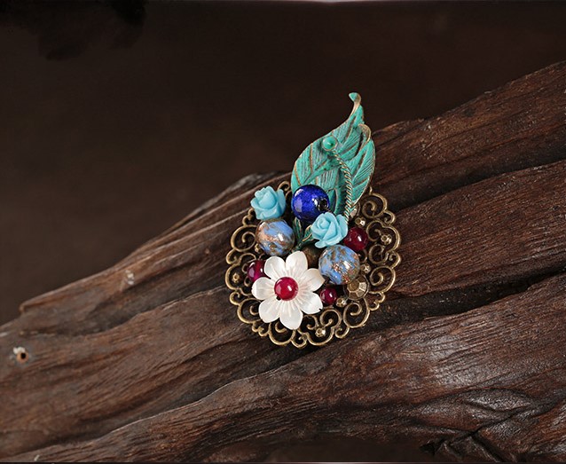 滿澗幽花胸針，樹葉貝殼胸花飾品