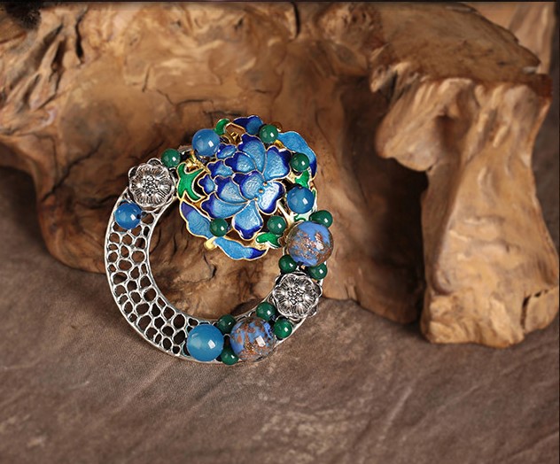 藍蓮花復古風毛衣胸針，家佳樂文學胸花飾品