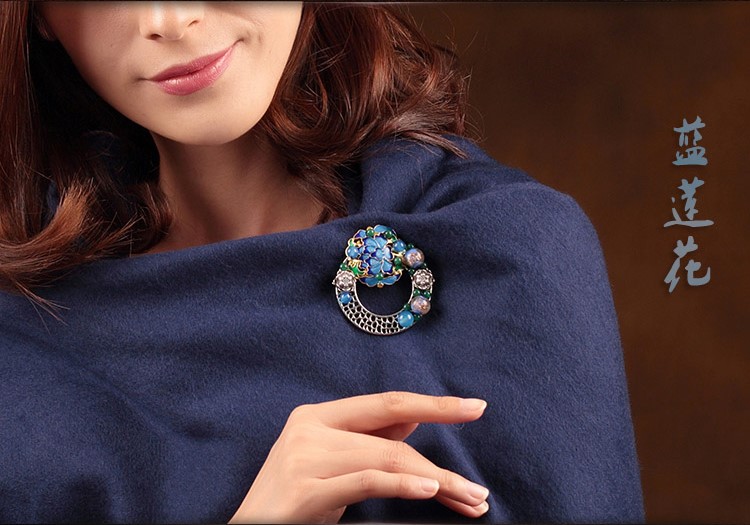 藍蓮花復古風毛衣胸針，家佳樂文學胸花飾品