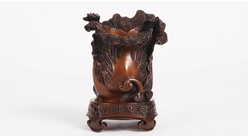 仿古百財(cái)聚來筆筒，招財(cái)文房四寶擺件