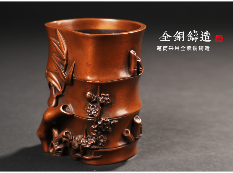 仿古竹子筆筒，文房四寶擺件