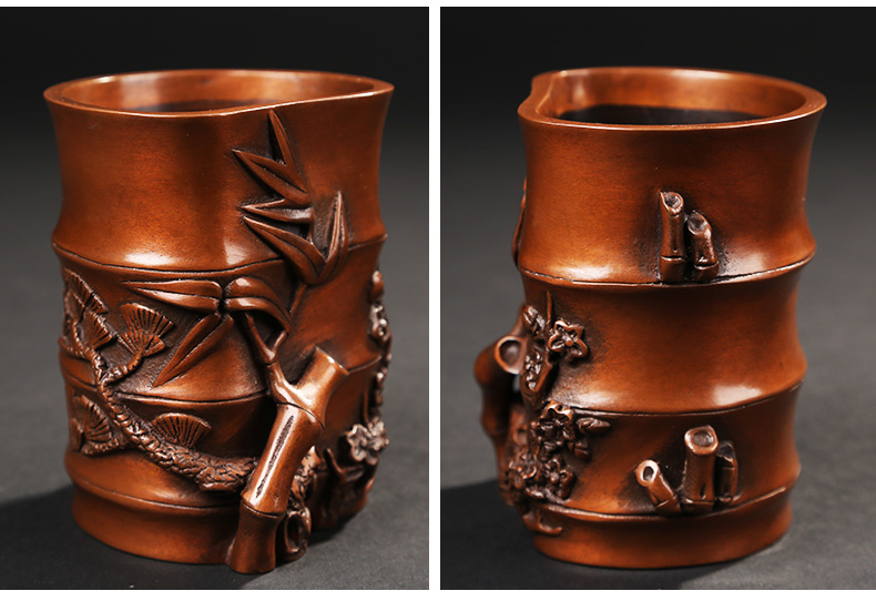 仿古竹子筆筒，文房四寶擺件