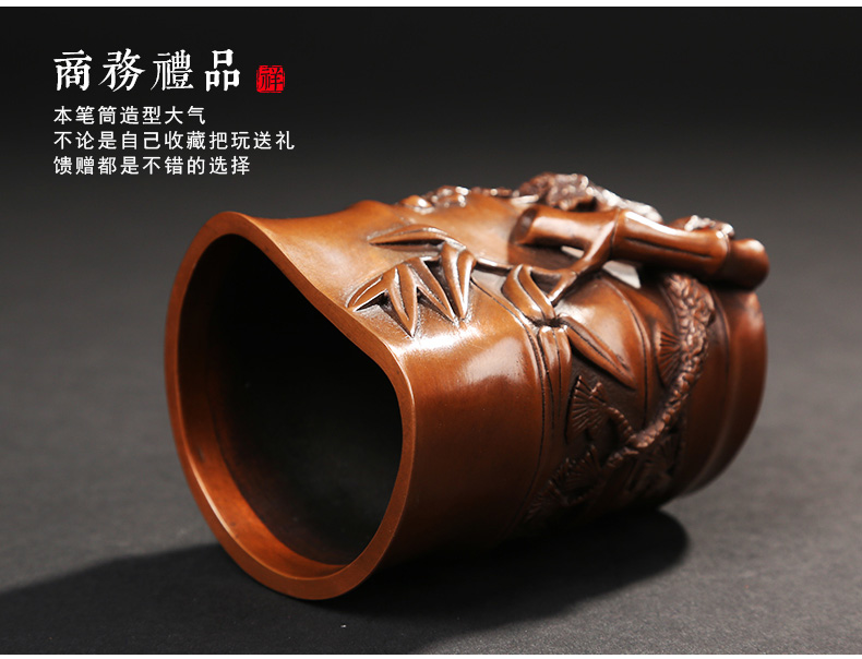 仿古竹子筆筒，文房四寶擺件
