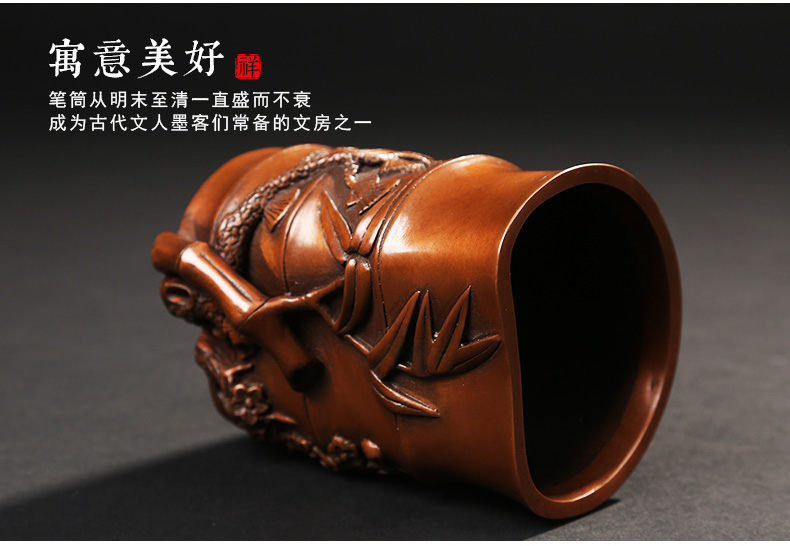 仿古竹子筆筒，文房四寶擺件