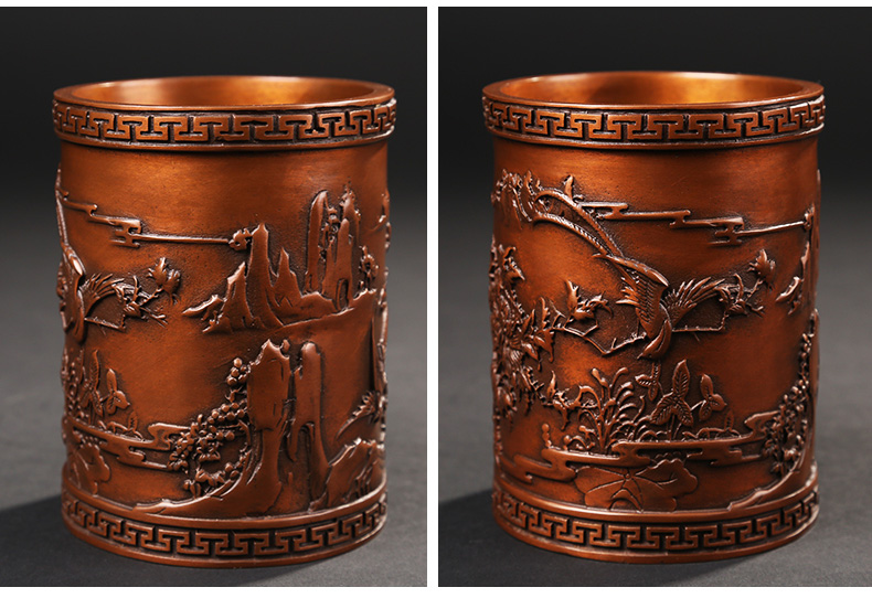 仿古喜鵲筆筒，文房四寶擺件