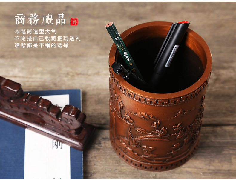 仿古喜鵲筆筒，文房四寶擺件