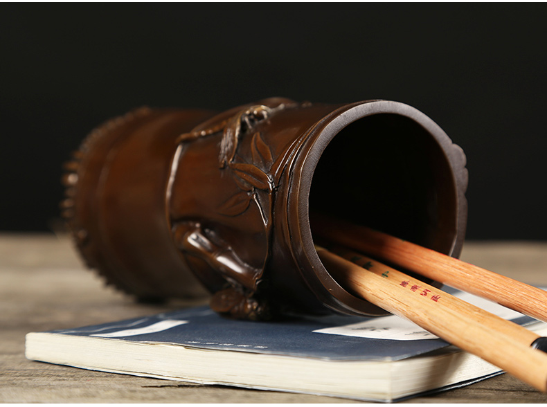 仿古知足常樂高潔筆筒，文房四寶擺件