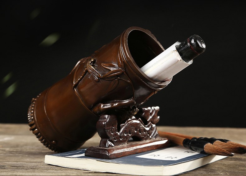 仿古知足常樂高潔筆筒，文房四寶擺件