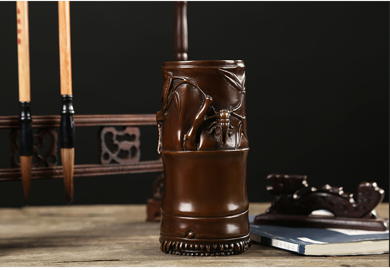 仿古知足常樂高潔筆筒，文房四寶擺件