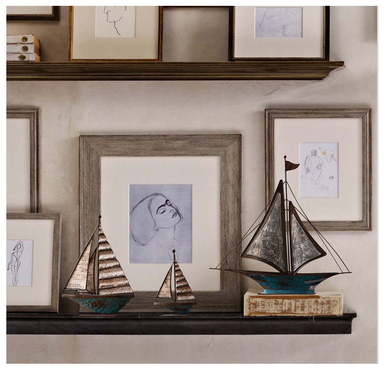 古典鐵藝帆船擺件，做舊鐵藝品