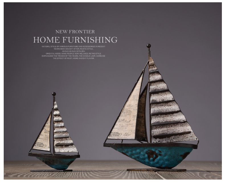 古典鐵藝帆船擺件，做舊鐵藝品