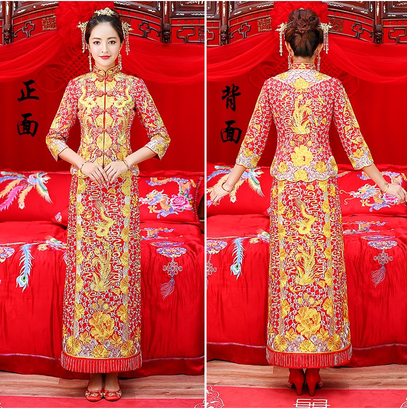 時(shí)尚復(fù)古設(shè)計(jì)中式禮服，新娘結(jié)婚禮服