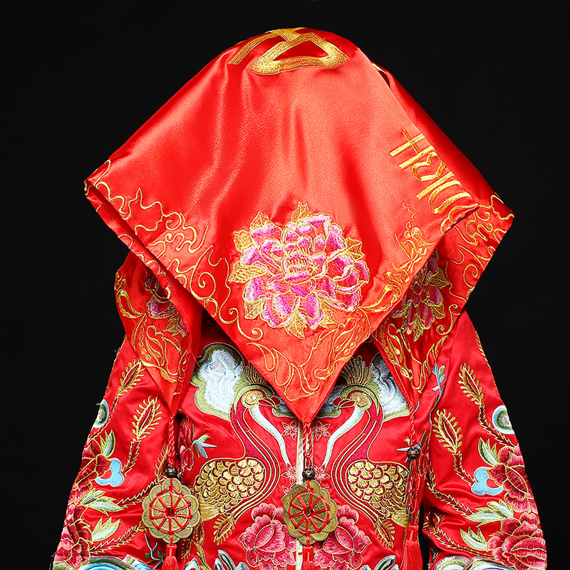 五款精美的新娘結(jié)婚紅蓋頭，中式刺繡喜帕蓋頭
