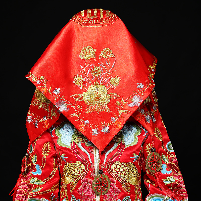 五款精美的新娘結(jié)婚紅蓋頭，中式刺繡喜帕蓋頭