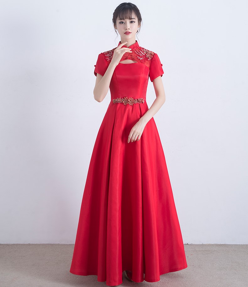 復(fù)古立領(lǐng)中式禮服，家佳樂文學(xué)晚禮服