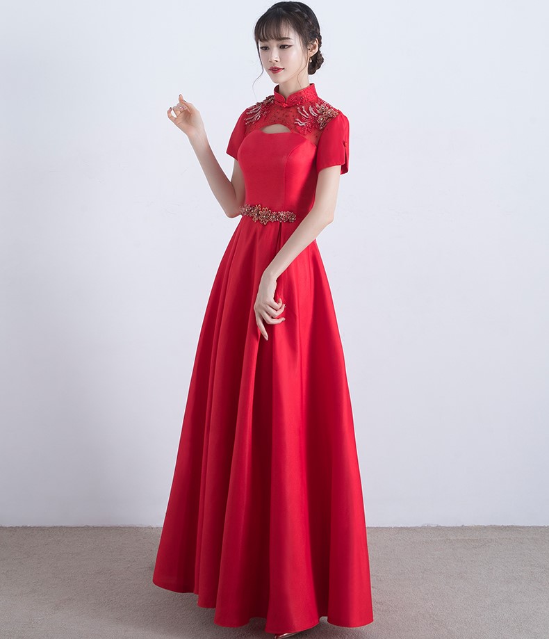 復(fù)古立領(lǐng)中式禮服，家佳樂文學(xué)晚禮服