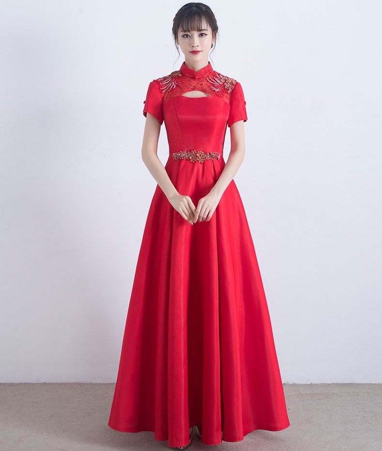 復(fù)古立領(lǐng)中式禮服，家佳樂文學(xué)晚禮服