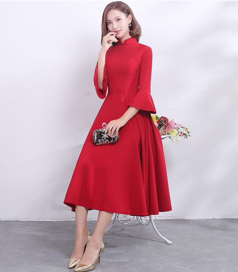 復(fù)古荷葉袖口中式禮服，簡(jiǎn)約時(shí)尚晚禮服