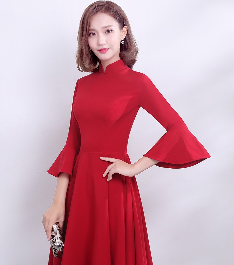 復(fù)古荷葉袖口中式禮服，簡(jiǎn)約時(shí)尚晚禮服