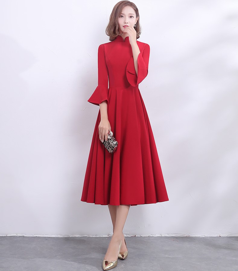 復(fù)古荷葉袖口中式禮服，簡(jiǎn)約時(shí)尚晚禮服