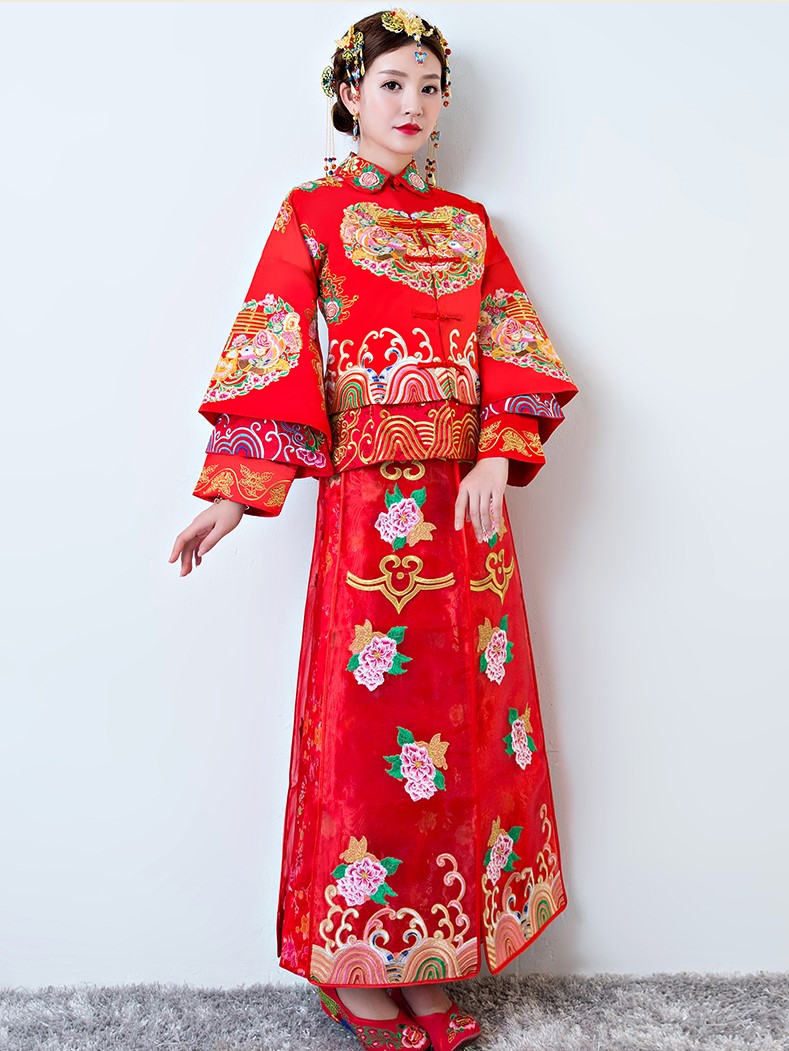 中國古典元素中式禮服，家佳樂文學(xué)新娘結(jié)婚禮服