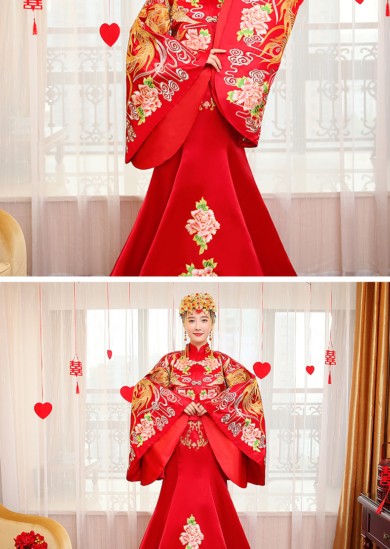 華麗復(fù)古中式禮服，新娘魚尾結(jié)婚禮服