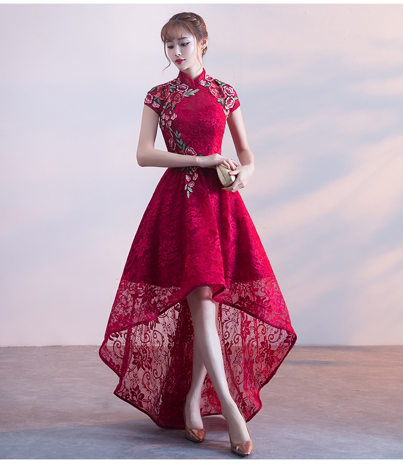 端莊優(yōu)雅中式禮服，前短后長晚禮服