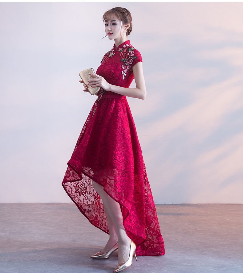 端莊優(yōu)雅中式禮服，前短后長晚禮服