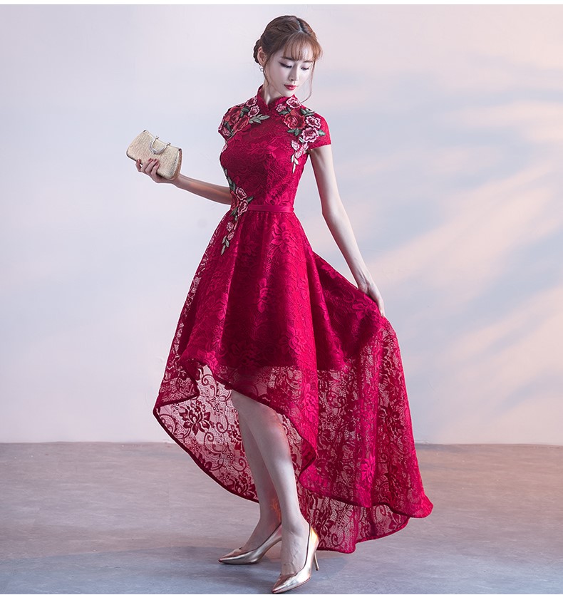 端莊優(yōu)雅中式禮服，前短后長晚禮服