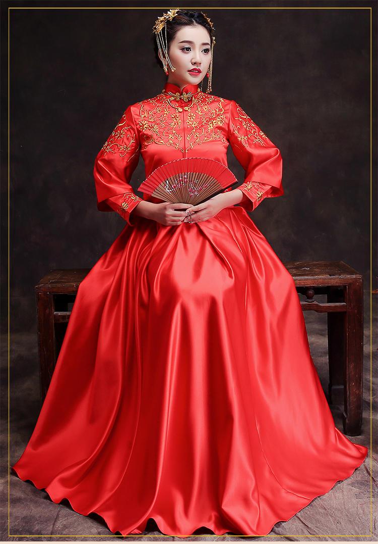 時(shí)尚簡(jiǎn)約中式禮服，復(fù)古家佳樂文學(xué)新娘禮服