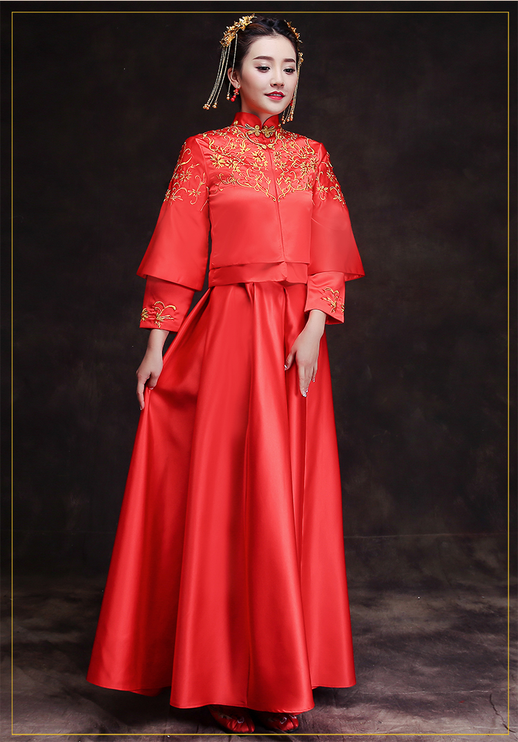 時(shí)尚簡(jiǎn)約中式禮服，復(fù)古家佳樂文學(xué)新娘禮服