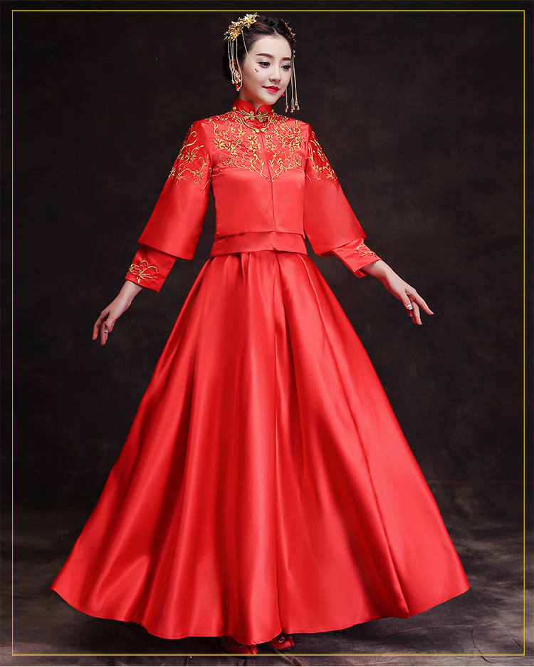 時(shí)尚簡(jiǎn)約中式禮服，復(fù)古家佳樂文學(xué)新娘禮服