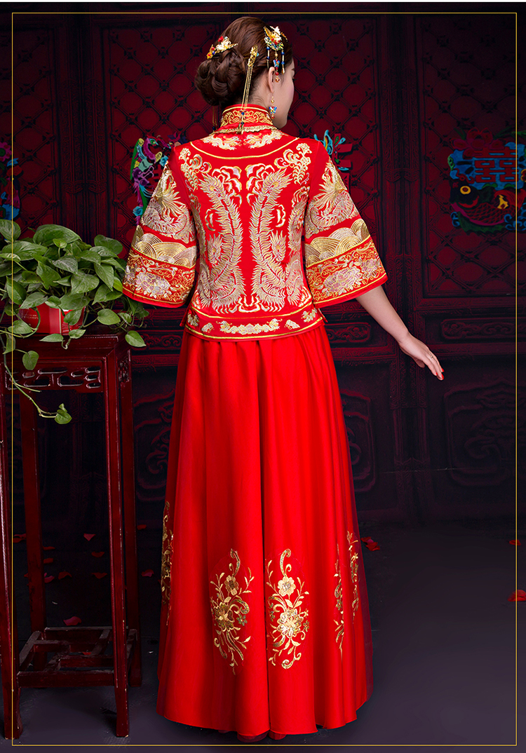 紅色中袖中式禮服，復(fù)古家佳樂(lè)文學(xué)新娘禮服