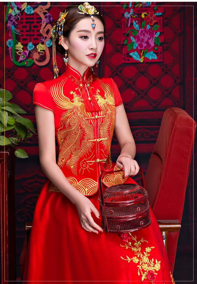 短袖對襟中式禮服，蕾絲裙新娘禮服