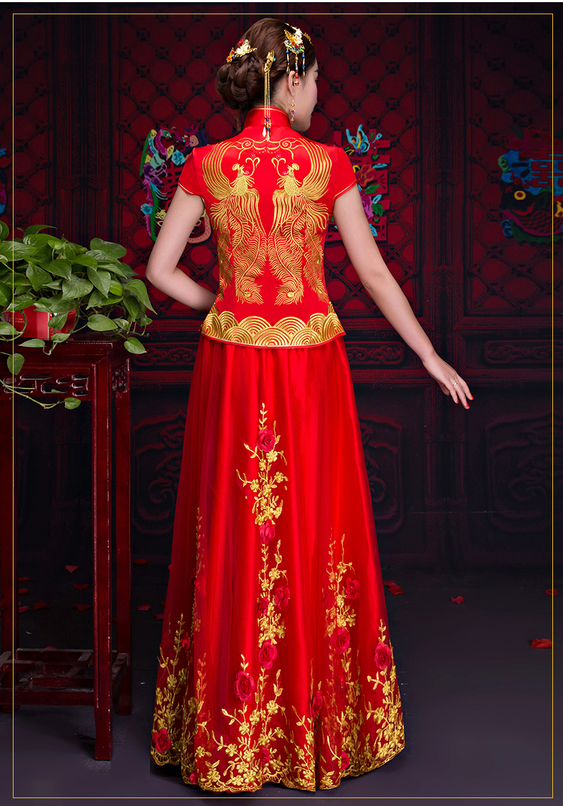 短袖對襟中式禮服，蕾絲裙新娘禮服