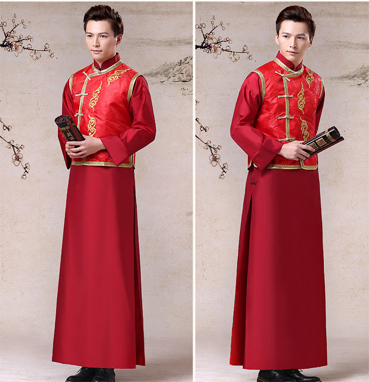 家佳樂文學(xué)祥云圖案新郎禮服，長袍褂衣中式禮服
