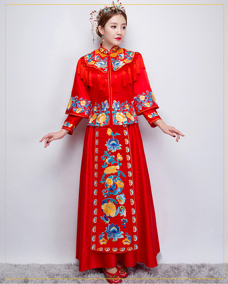 牡丹繡花流蘇新娘禮服，時(shí)尚氣質(zhì)中式禮服