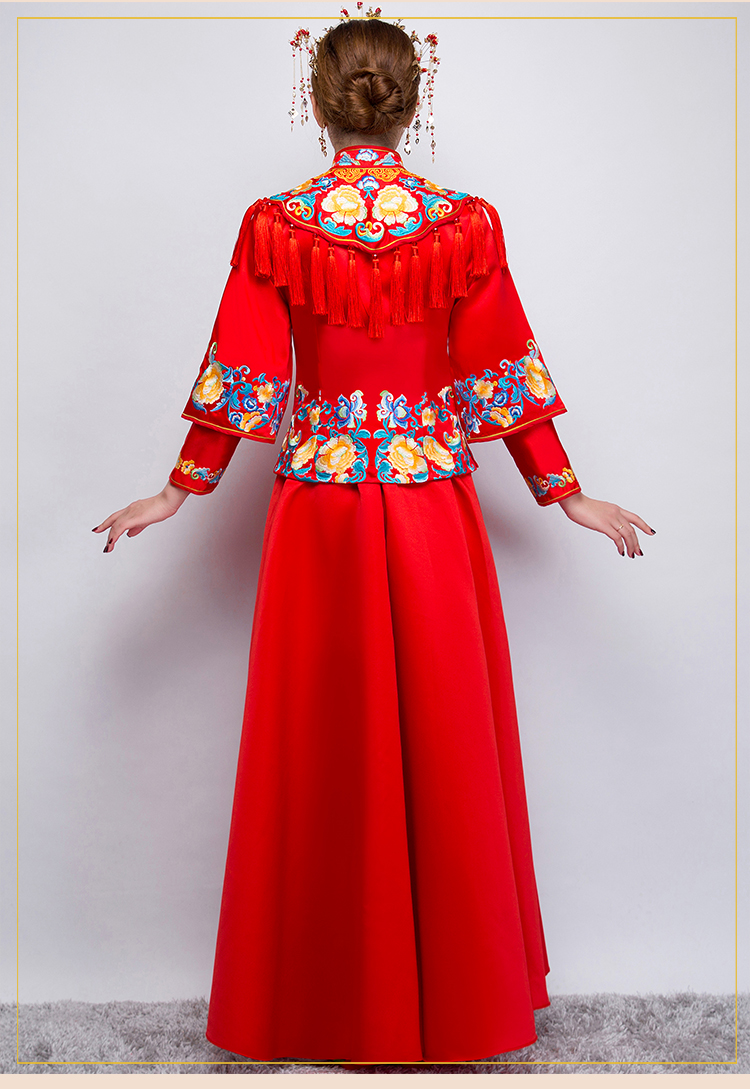 牡丹繡花流蘇新娘禮服，時(shí)尚氣質(zhì)中式禮服