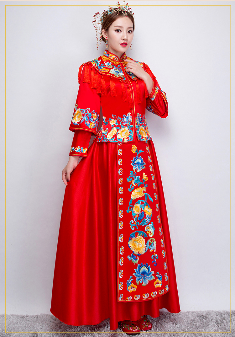 牡丹繡花流蘇新娘禮服，時(shí)尚氣質(zhì)中式禮服