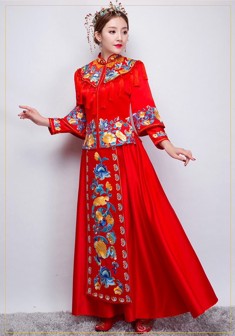 牡丹繡花流蘇新娘禮服，時(shí)尚氣質(zhì)中式禮服