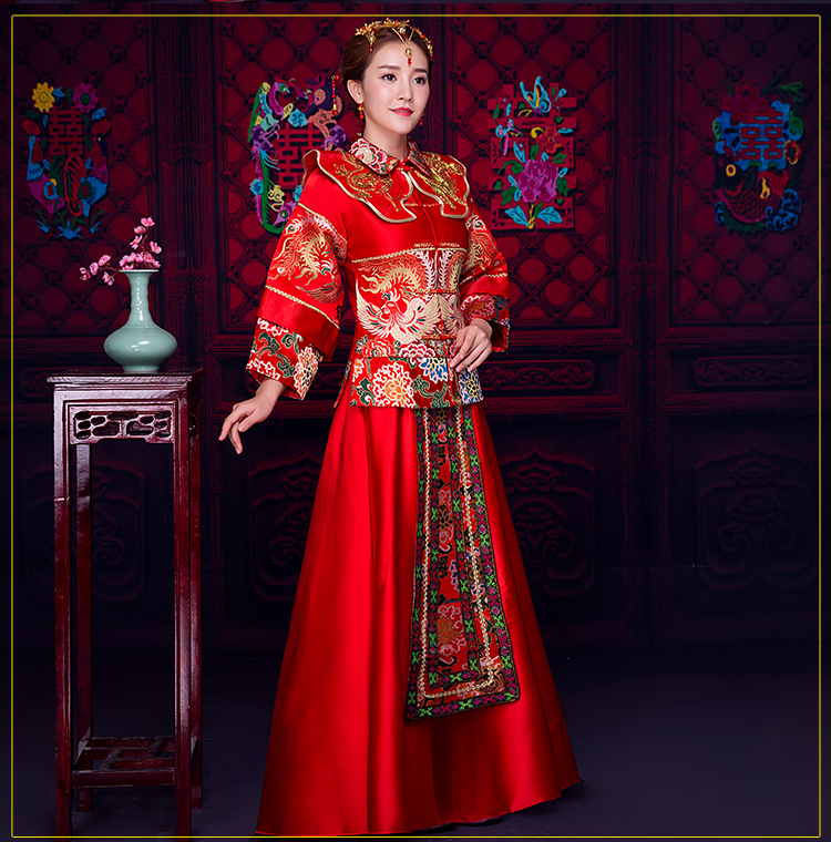 復(fù)古風(fēng)小披肩新娘禮服，時(shí)尚氣質(zhì)中式禮服