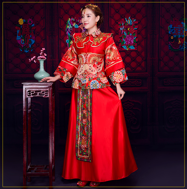 復(fù)古風(fēng)小披肩新娘禮服，時(shí)尚氣質(zhì)中式禮服