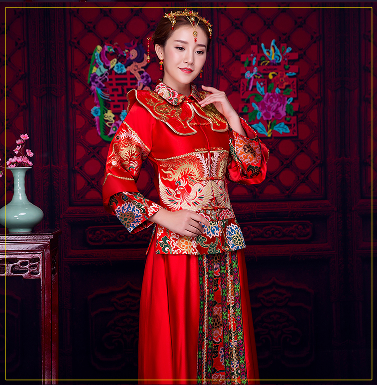 復(fù)古風(fēng)小披肩新娘禮服，時(shí)尚氣質(zhì)中式禮服