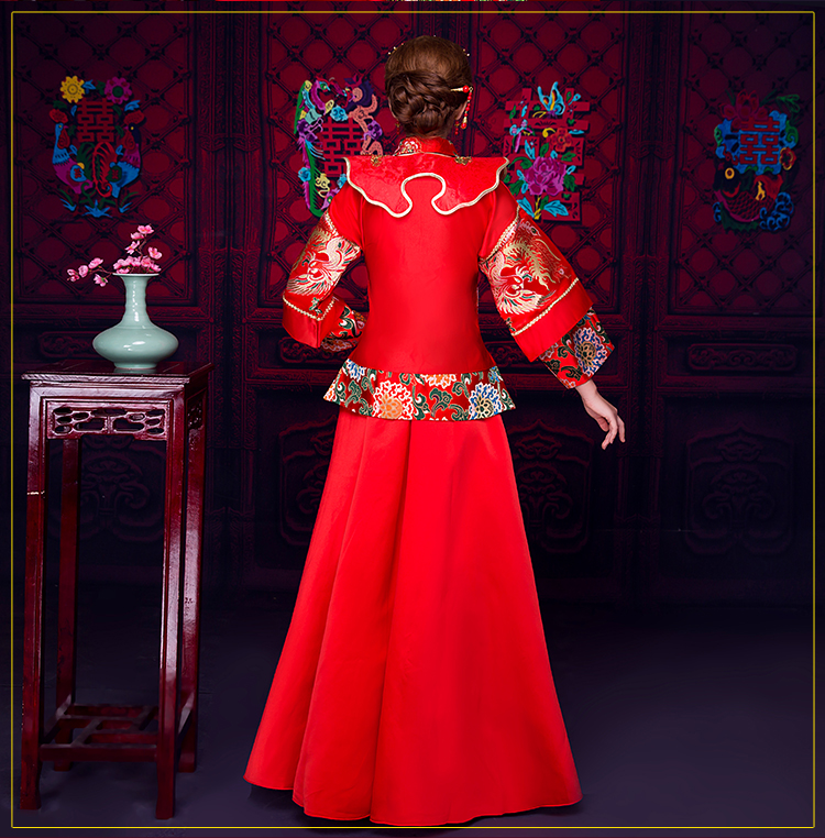 復(fù)古風(fēng)小披肩新娘禮服，時(shí)尚氣質(zhì)中式禮服