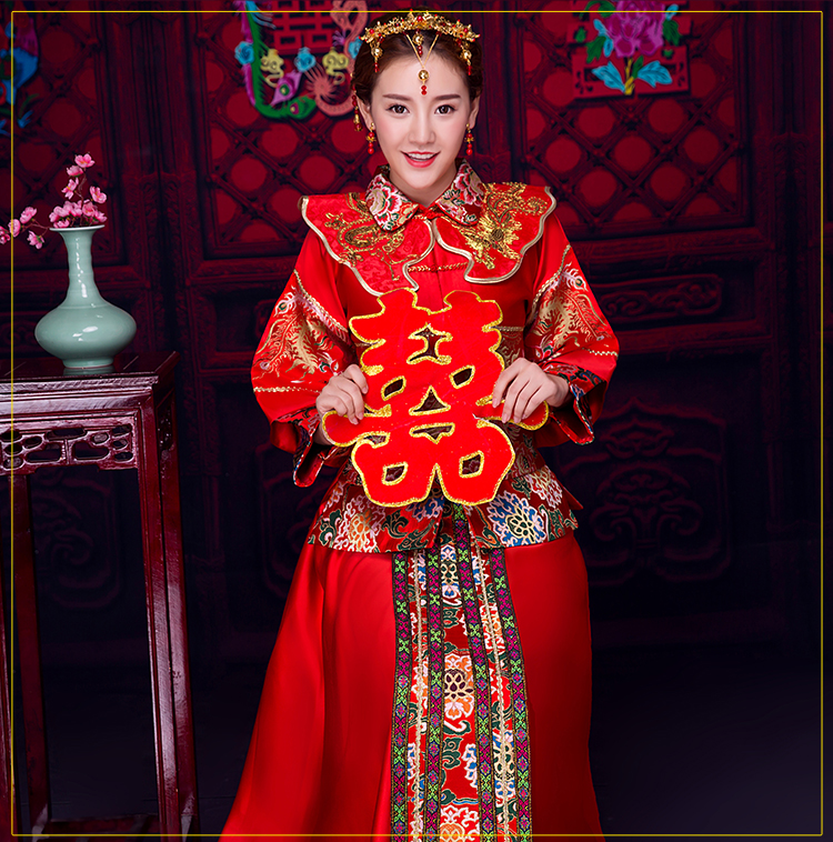 復(fù)古風(fēng)小披肩新娘禮服，時(shí)尚氣質(zhì)中式禮服