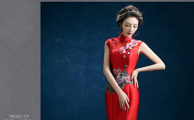 時尚復古禮服裙，迷人長款中式禮服