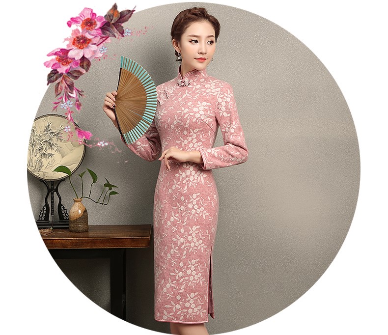 蒂香中長(zhǎng)款旗袍，粉嫩清純旗袍裙