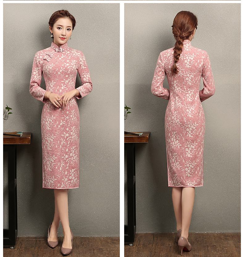 蒂香中長(zhǎng)款旗袍，粉嫩清純旗袍裙