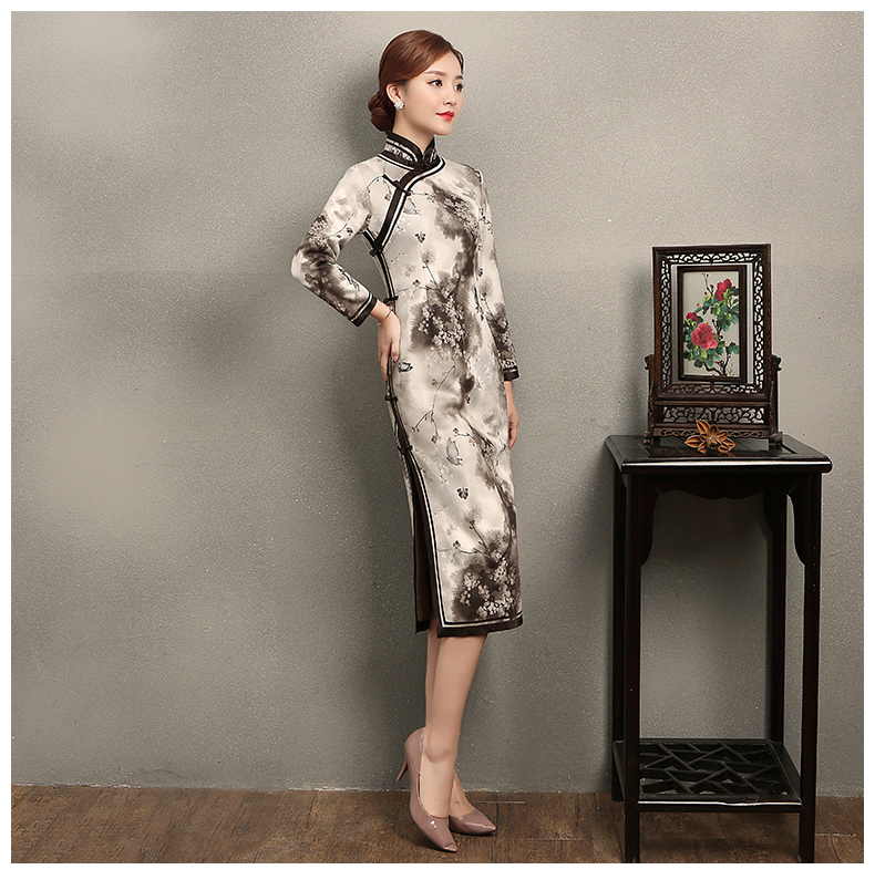 墨蝶時尚優(yōu)雅旗袍，水墨印花旗袍裙