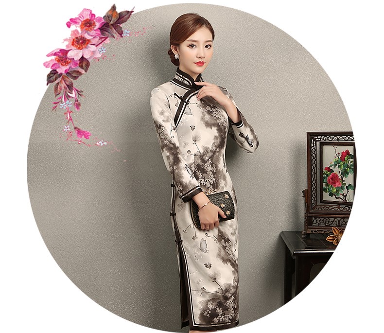 墨蝶時尚優(yōu)雅旗袍，水墨印花旗袍裙